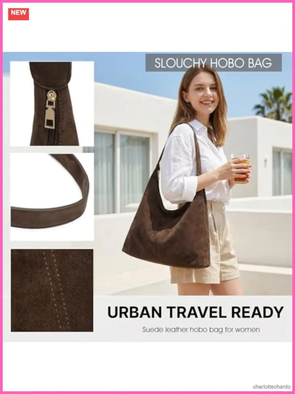Slouchy Faux Suede Hobo Bag with Removable Pouch Large Shoulder Tote